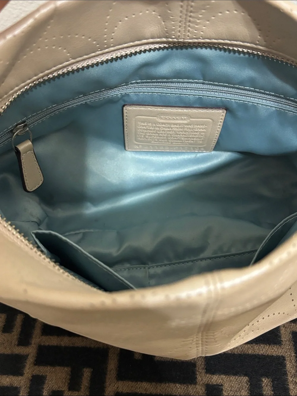 Coach Cream Perforated Signature Leather Shoulder Bag